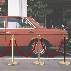 Crowd Control Stanchions 4 Pack | Stainless Steel Posts with 3 x 5FT Red Velvet Ropes | Queue Barriers for Weddings, Museums & Events