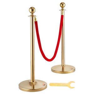 Stanchion Posts 6 Pack | Stainless Steel Queue Barrier with 4 Red Velvet Ropes | Fillable Base & Ball Top | For Weddings, Events & Museums