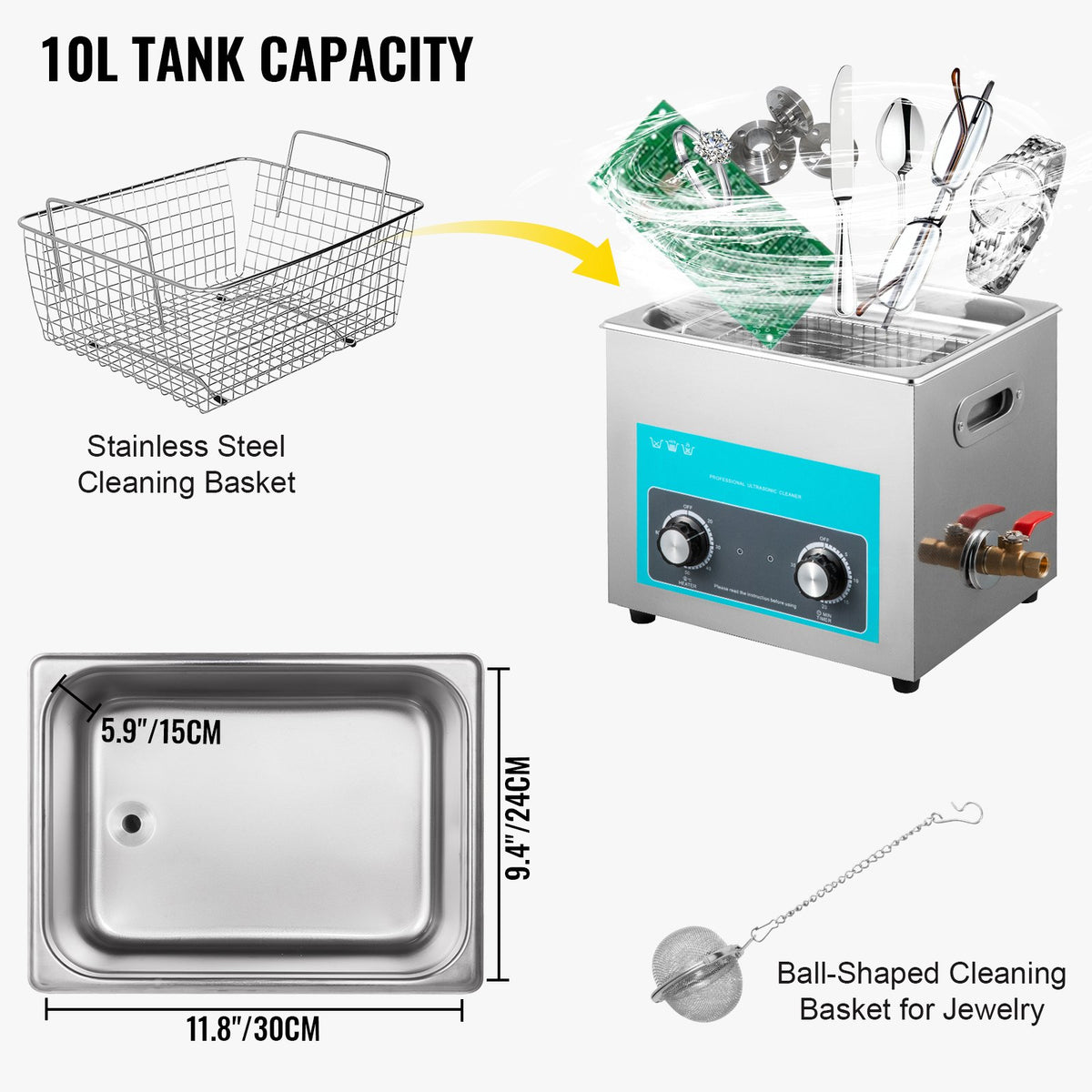 Ultrasonic Jewelry Cleaner | Heated Timer Tank for Glasses, Rings & Instruments