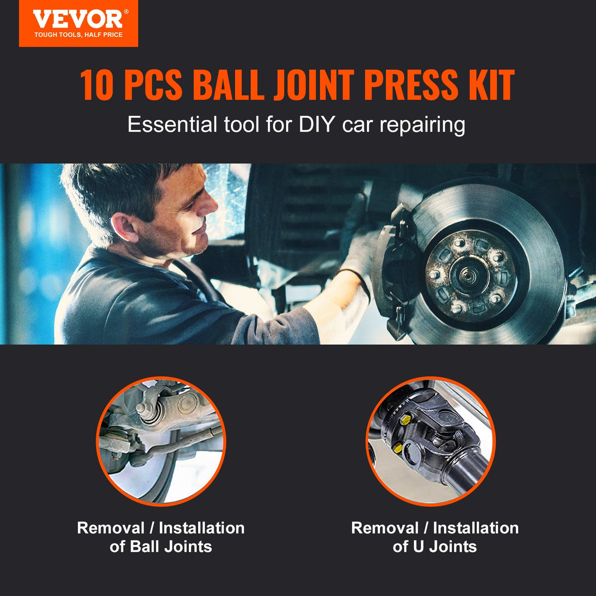 Ball Joint Press Kit | 10-Piece Heavy Duty C-Clamp Tool Set | Remove & Install Ball Joints for Most 2WD & 4WD Vehicles