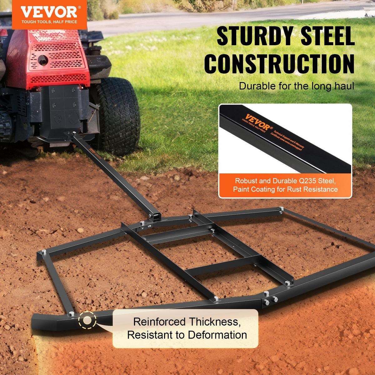 Driveway Drag Harrow 76.57" | Tow-Behind Q235 Steel Grader with Adjustable Bars | Fits ATVs, UTVs & Lawn Tractors | 50lbs Support Weight