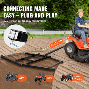 Driveway Drag Harrow 76.57" | Tow-Behind Q235 Steel Grader with Adjustable Bars | Fits ATVs, UTVs & Lawn Tractors | 50lbs Support Weight