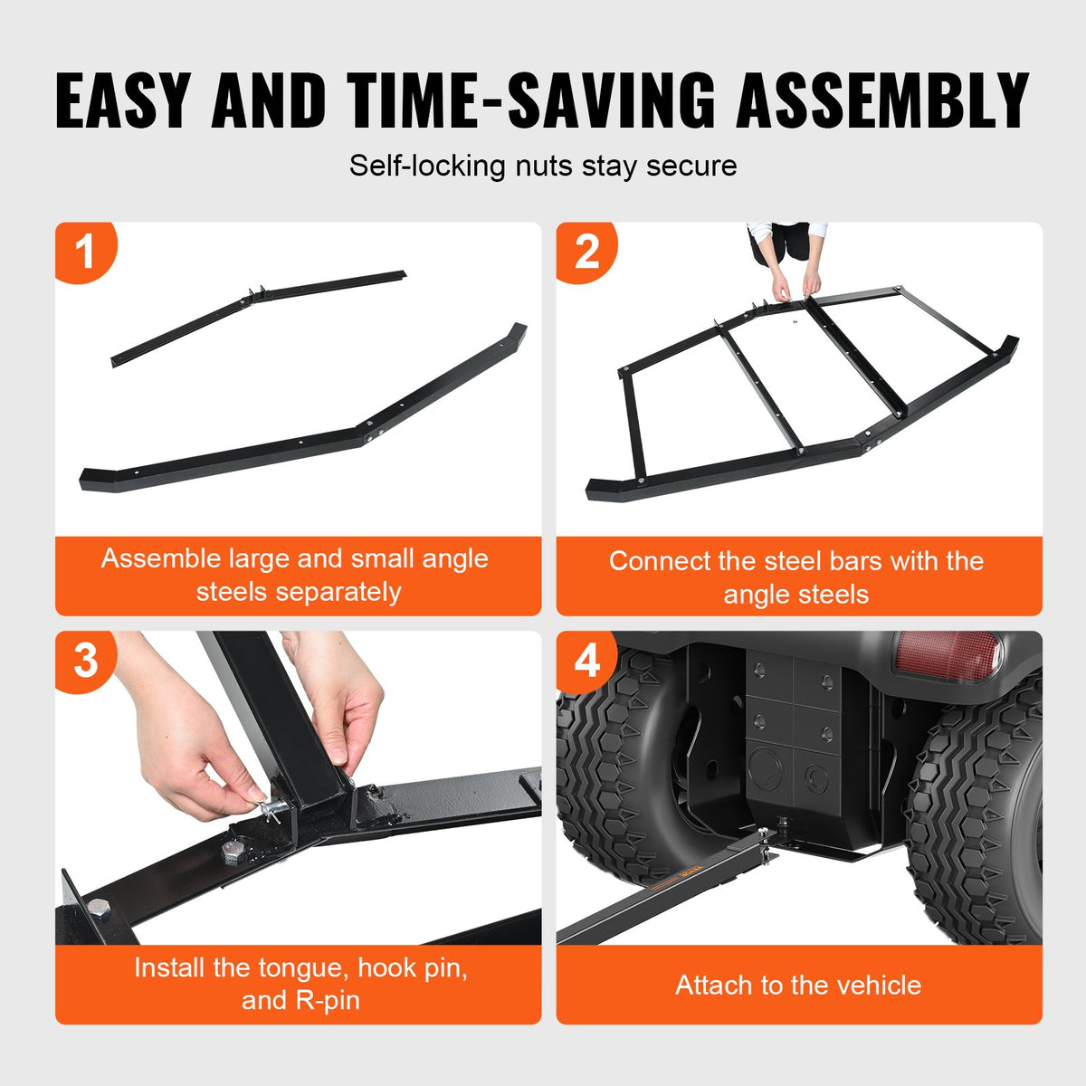 Driveway Drag Harrow 76.57" | Tow-Behind Q235 Steel Grader with Adjustable Bars | Fits ATVs, UTVs & Lawn Tractors | 50lbs Support Weight