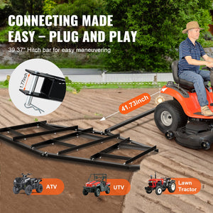 Driveway Drag Harrow | 84" Steel Tow-Behind Driveway Grader | Adjustable Bars for ATVs, UTVs & Lawn Tractors