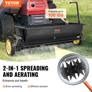 Broadcast Spreader 100LB | Tow-Behind Poly Drop Spreader with Aerator & Seeder