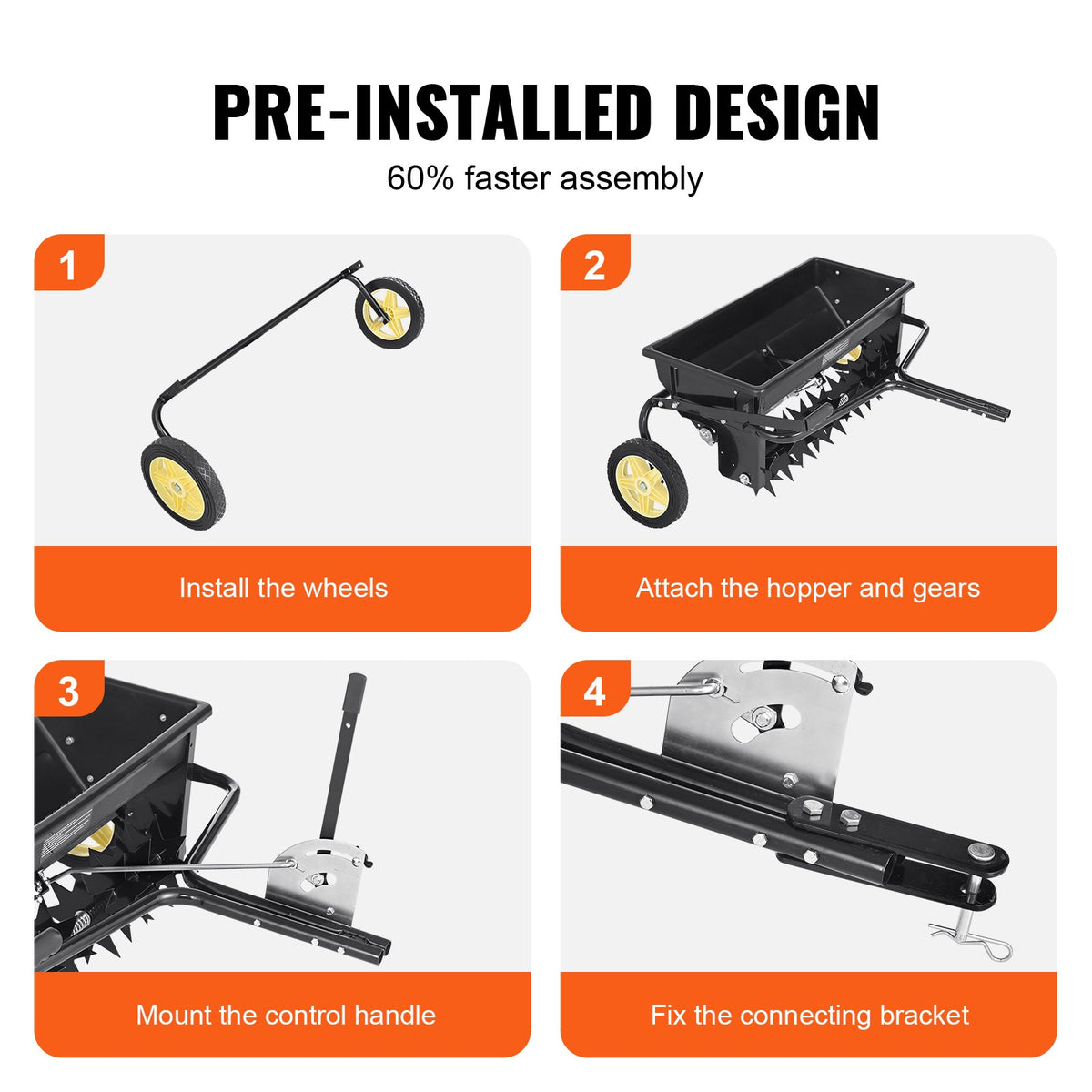 Broadcast Spreader 100LB | Tow-Behind Poly Drop Spreader with Aerator & Seeder