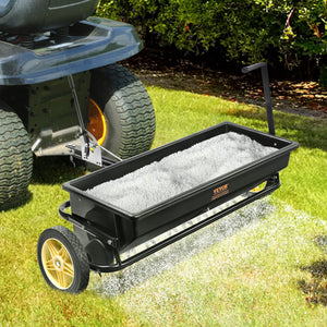 Broadcast Spreader 100LB | Tow-Behind Poly Drop Spreader with Aerator & Seeder