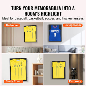 Jersey Display Frame Case 590x790x40mm | Lockable Sports Jersey Shadow Box with UV-Resistant PC Glass & Hangers | For Football, Basketball, Baseball & Hockey Shirts