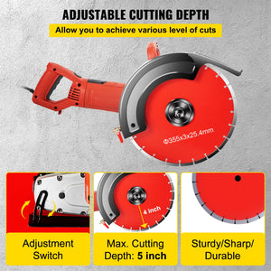 Electric Concrete Saw 14" | 1800W Masonry Cutter with Blade for Granite & Concrete