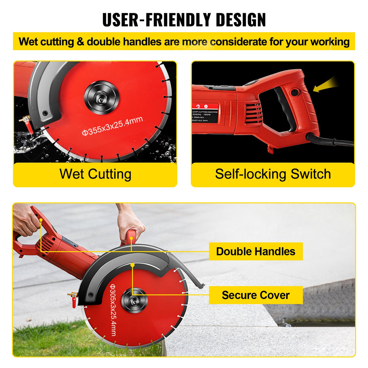 Electric Concrete Saw 14" | 1800W Masonry Cutter with Blade for Granite & Concrete