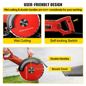 Electric Concrete Saw 14" | 1800W Masonry Cutter with Blade for Granite & Concrete