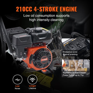 Gas Pressure Washer | 3600 PSI 2.6 GPM 210cc 5 Nozzle Gas-Powered Washer