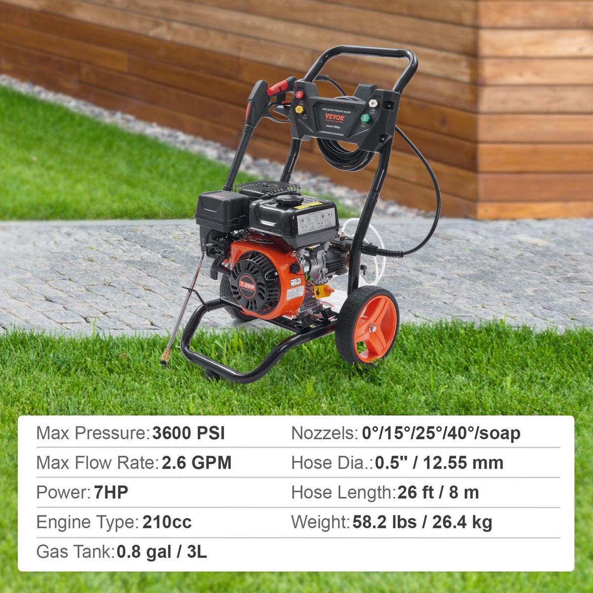 Gas Pressure Washer | 3600 PSI 2.6 GPM 210cc 5 Nozzle Gas-Powered Washer