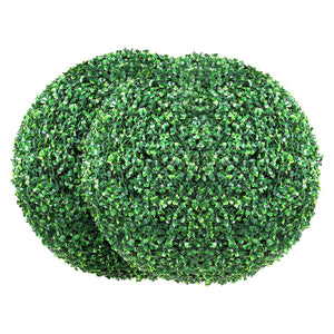 Artificial Boxwood Topiary Trees | 2-Pack Ball-Shape Faux Plants | All-Year Green Outdoor/Indoor Décor