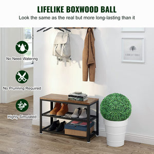 Artificial Boxwood Topiary Trees | 2-Pack Ball-Shape Faux Plants | All-Year Green Outdoor/Indoor Décor