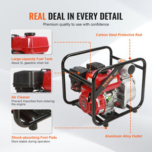 Gasoline Engine Water Pump 80mm | 7HP 265 GPM | 43m Lift | 4-Stroke with Hose Kit | EPA Certified
