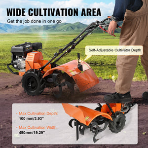 Tiller Cultivator | 212CC 4-Stroke Gas Powered | Rear Tines for Garden & Lawn Soil