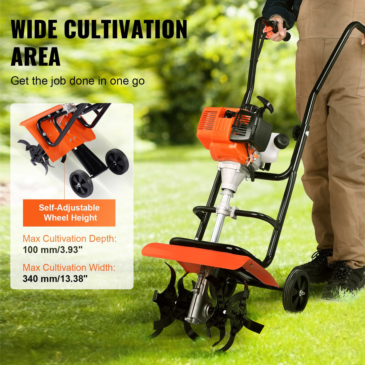 Tiller Cultivator | 38CC 4-Stroke Gas Powered | Front Tines for Garden & Lawn Soil
