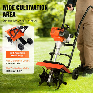 Tiller Cultivator | 38CC 4-Stroke Gas Powered | Front Tines for Garden & Lawn Soil