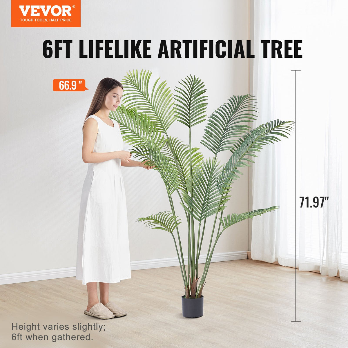 Artificial Palm Tree 1.8m | PE Material | Anti-Tip Base | Realistic Green Indoor Outdoor Faux Plant for Home, Office & Events