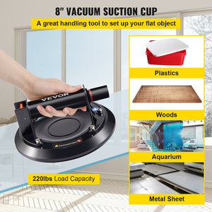 Glass Suction Cup 8 Inch | 220lbs Load Capacity Vacuum Lifter with Plastic Handle | Heavy Duty Glass & Granite Lifter | Free Carry Case