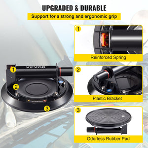 Glass Suction Cup 8 Inch | 220lbs Load Capacity Vacuum Lifter with Plastic Handle | Heavy Duty Glass & Granite Lifter | Free Carry Case