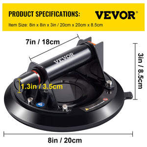 Glass Suction Cup 8 Inch | 220lbs Load Capacity Vacuum Lifter with Plastic Handle | Heavy Duty Glass & Granite Lifter | Free Carry Case