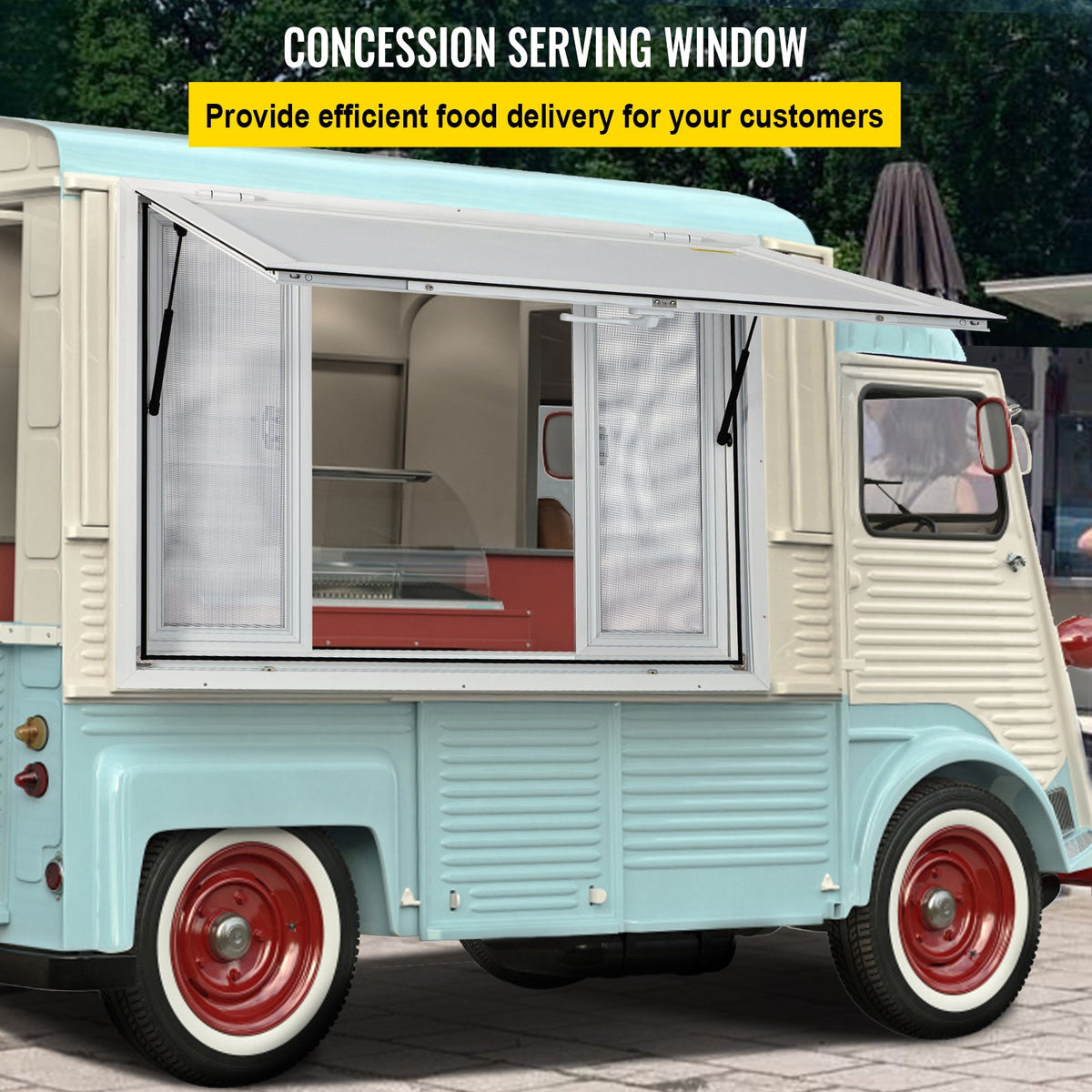 Concession Window 91.4x91.4cm | Aluminium Alloy Serving Hatch with 4 Sliding Screens & Awning Door | For Food Trucks & Trailers