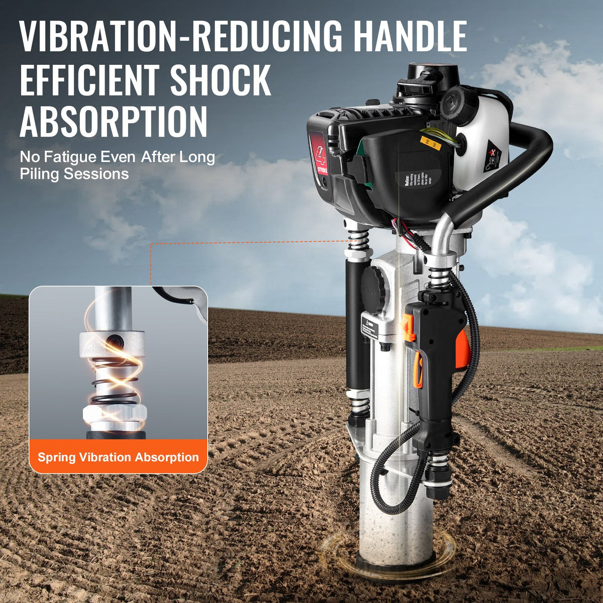 T Post Driver | 37.77cc Gas-Powered Fence Post Pounder with 3 Heads