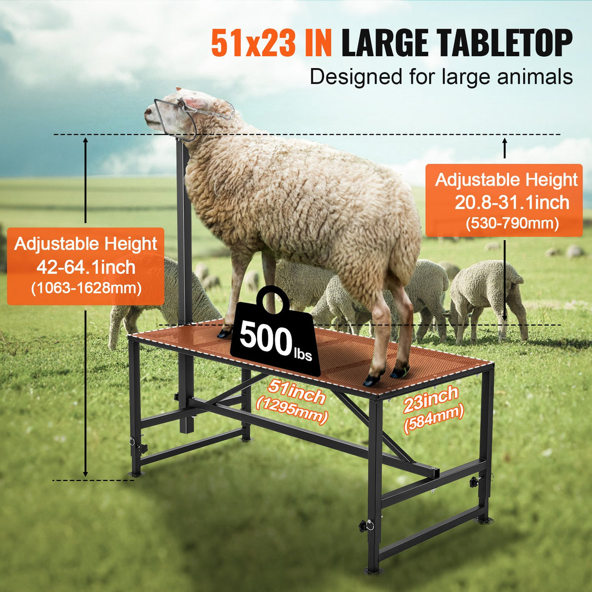 Goat & Sheep Stand | 51x23" Adjustable Livestock Milking & Shearing Stand | 500lb Load Capacity with Headpiece