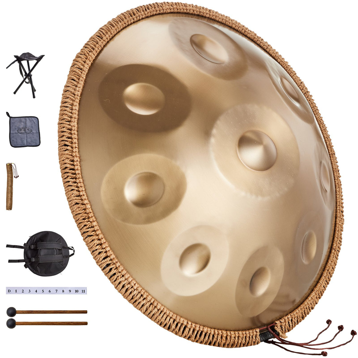 Handpan Drum | 22" 9-Note D Minor Steel Tongue Drum with Mallets