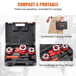 Ratchet Pipe Threader Kit | 1/2", 3/4", 1" NPT Dies | Manual Threading Tool Set with Storage Case | For Galvanised, Aluminium, Iron & Copper Pipes