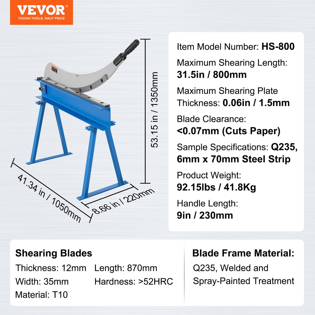 Manual Plate Shear | 800mm Hand Cutter for Metal Sheets | Heavy Duty Benchtop Shear Tool