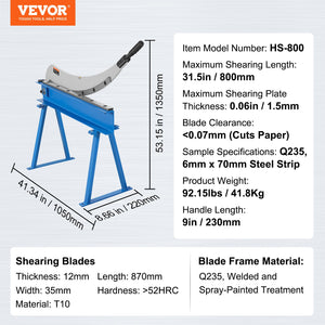 Manual Plate Shear | 800mm Hand Cutter for Metal Sheets | Heavy Duty Benchtop Shear Tool