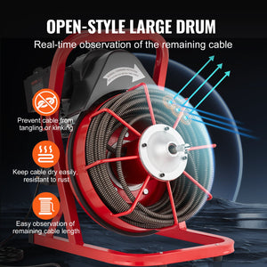Drain Auger | 75ft x 1/2" Manual Feed Sewer Cleaning Machine