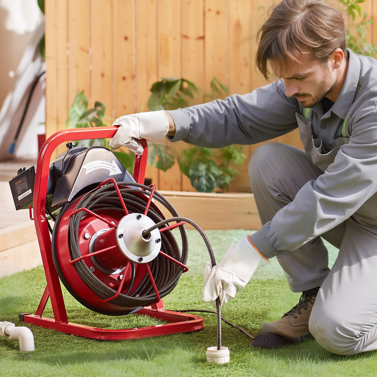 Drain Auger | 50ft x 3/8" Manual Feed Pipe Cleaner with 4 Cutters