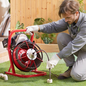 Drain Auger | 50ft x 3/8" Manual Feed Pipe Cleaner with 4 Cutters