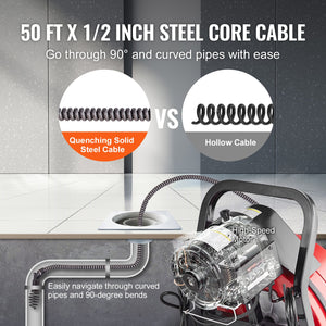 Drain Cleaner Machine | 50FT x 1/2" Manual Feed Auger with Wheels