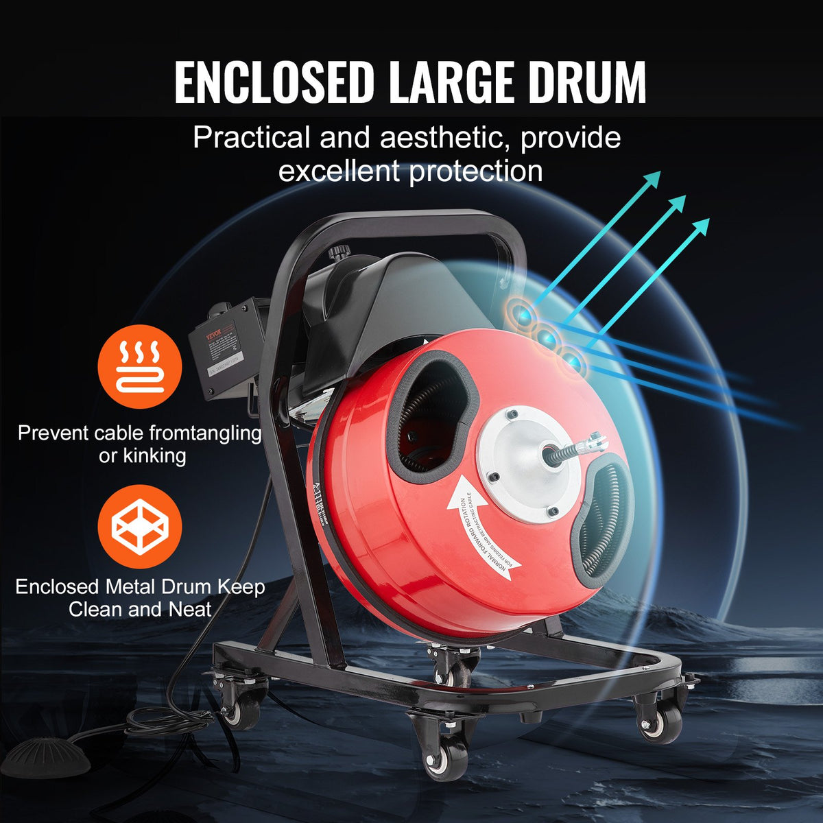 Drain Cleaner Machine | 50FT x 1/2" Manual Feed Auger with Wheels