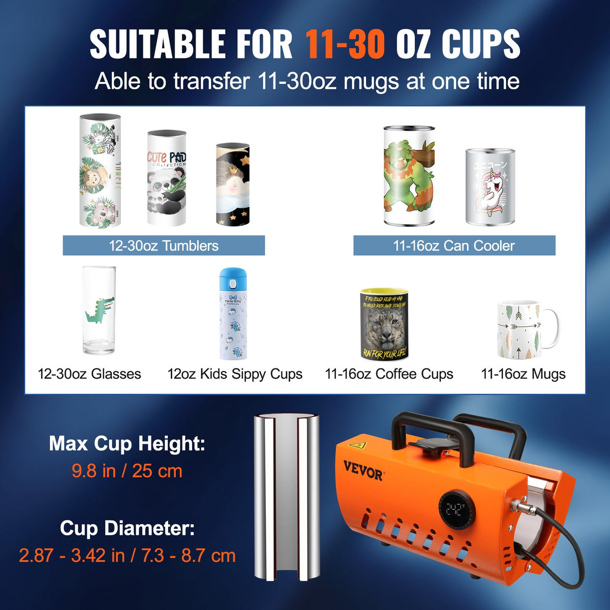 Mug Heat Press 30oz | Sublimation Tumbler & Mug Press | Fits 11oz-30oz Cups | Includes Gloves & Tape