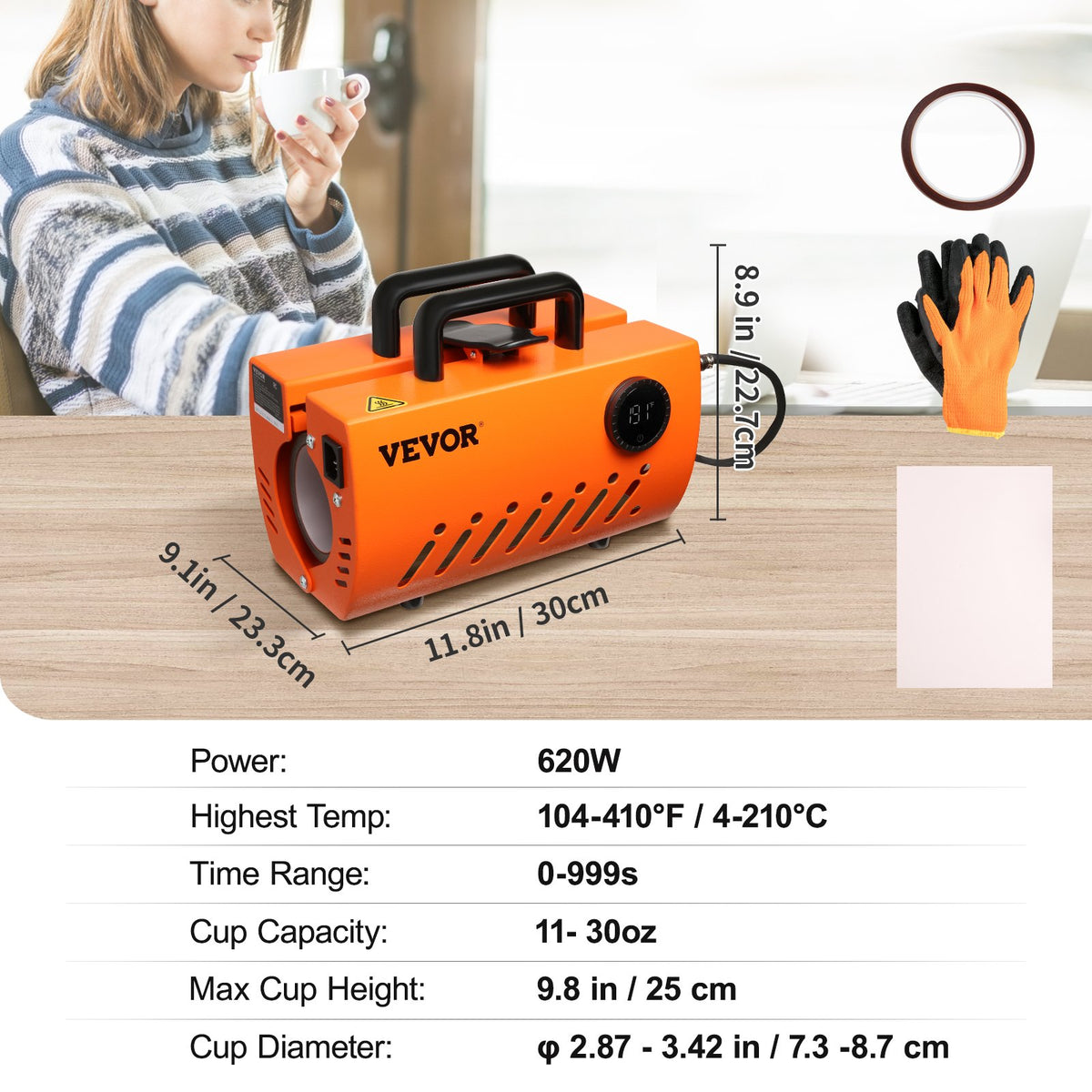 Mug Heat Press 30oz | Sublimation Tumbler & Mug Press | Fits 11oz-30oz Cups | Includes Gloves & Tape