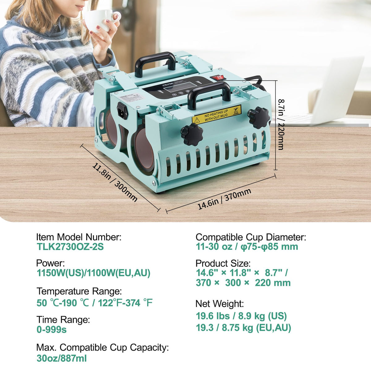 Tumbler Heat Press | Dual-Station Mug Press for 11–30oz Cups