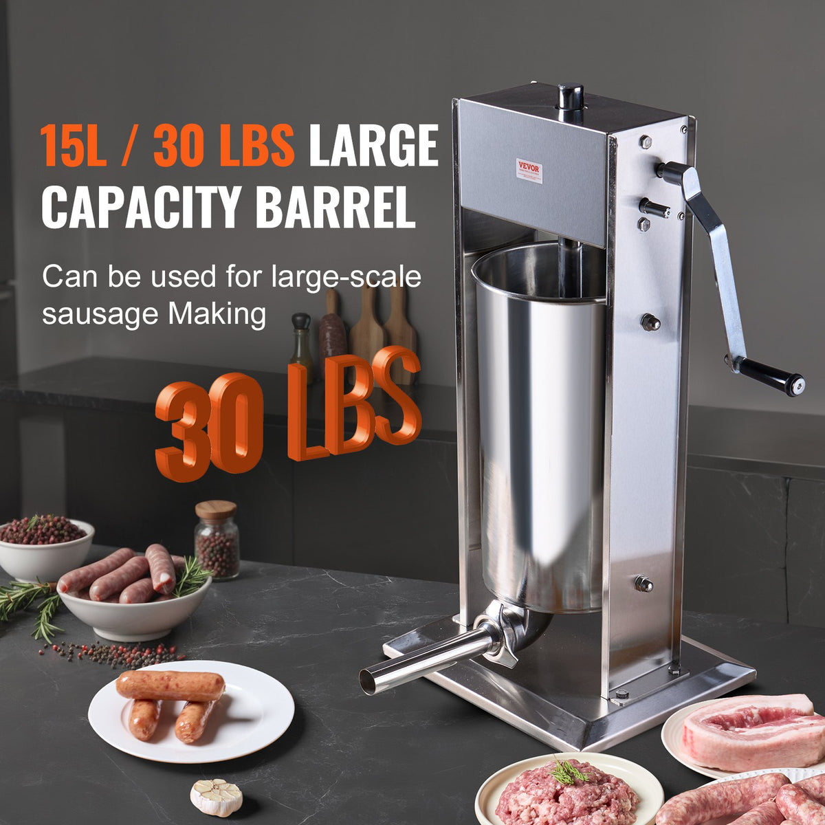 Manual Sausage Stuffer 15L | Vertical Sausage Making Machine | 304 Stainless Steel | For Home & Commercial Use