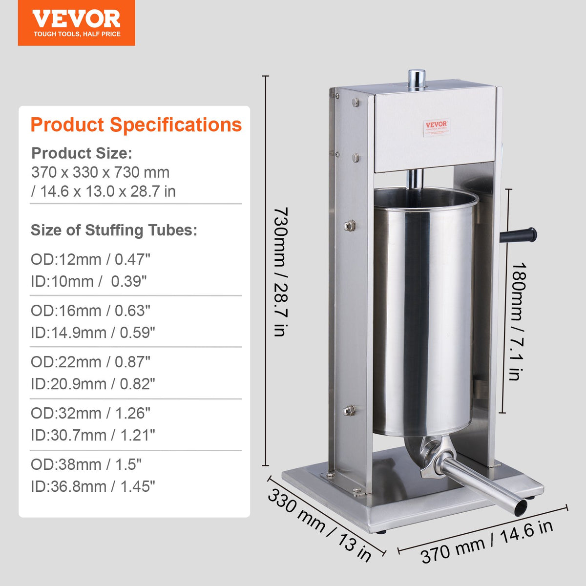 Manual Sausage Stuffer 15L | Vertical Sausage Making Machine | 304 Stainless Steel | For Home & Commercial Use