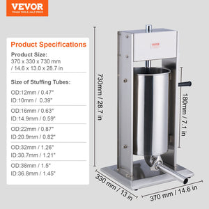 Manual Sausage Stuffer 15L | Vertical Sausage Making Machine | 304 Stainless Steel | For Home & Commercial Use
