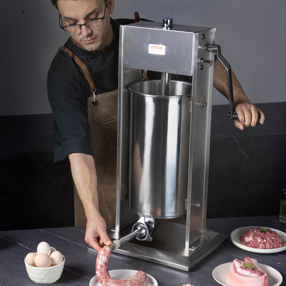 Manual Sausage Stuffer 15L | Vertical Sausage Making Machine | 304 Stainless Steel | For Home & Commercial Use
