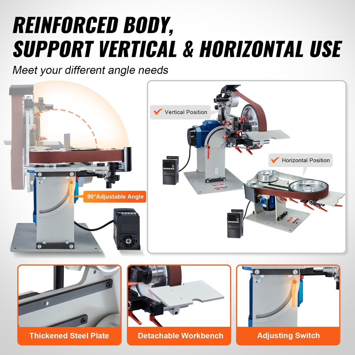 Belt Grinder Sander | 72x2" Polisher with VFD & 3 Grinding Moulds