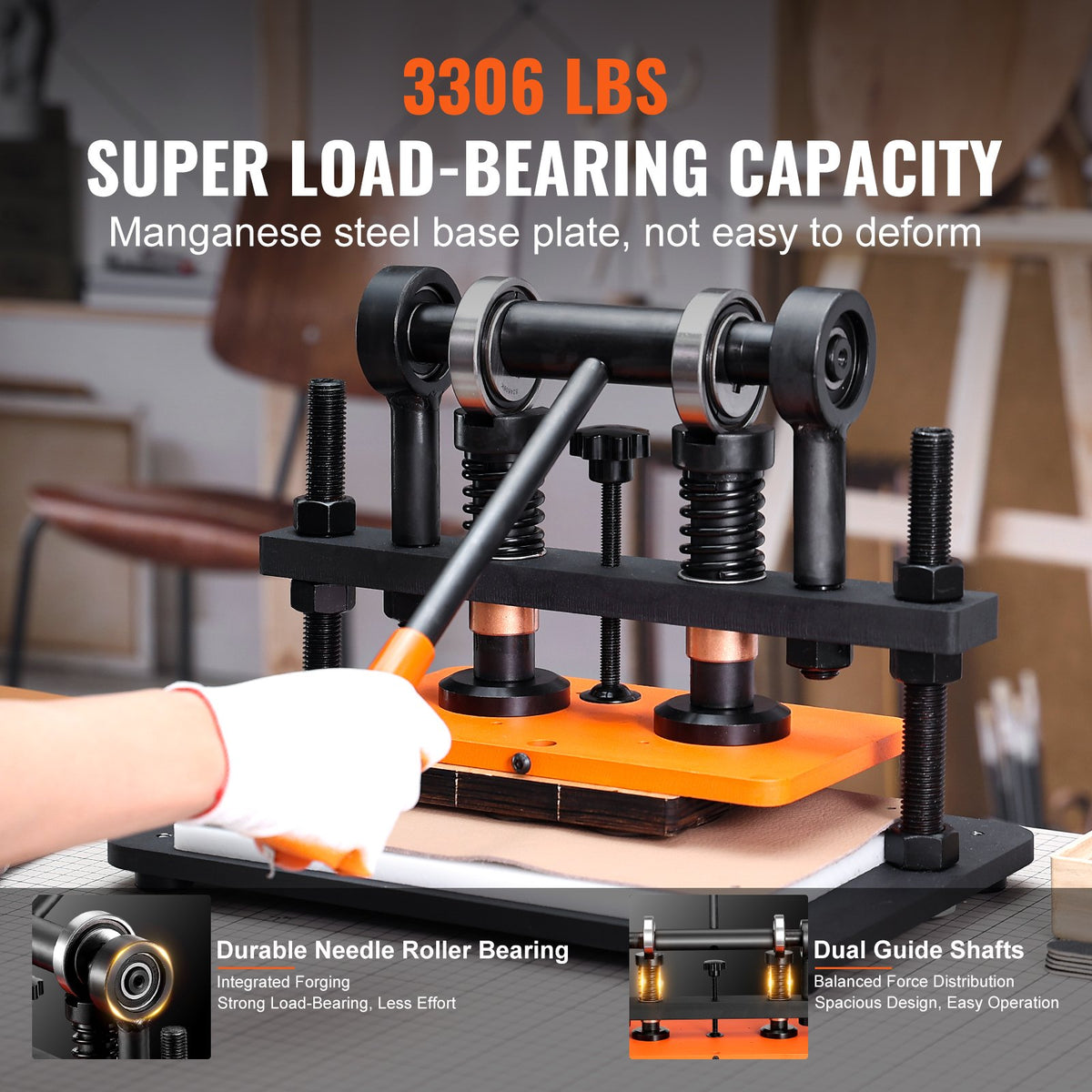 Leather Cutting Machine 10.2"x5.9" | Manual Embossing Plate Die Cutter | Dual Guide Shafts for Leather, Paper & Craft Materials