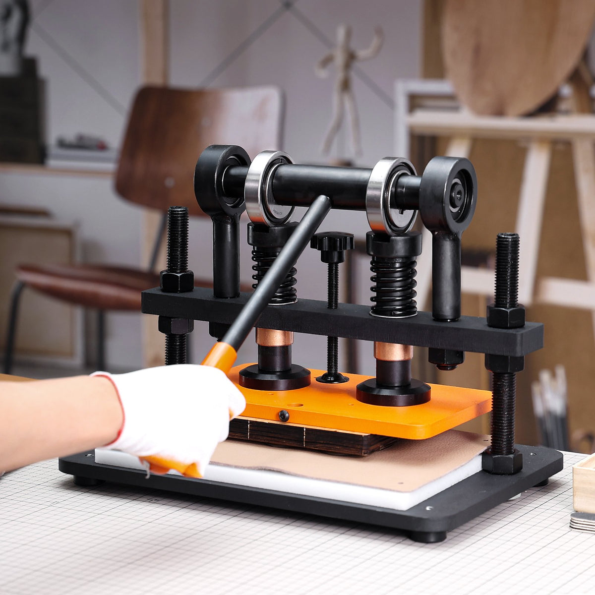Leather Cutting Machine 10.2"x5.9" | Manual Embossing Plate Die Cutter | Dual Guide Shafts for Leather, Paper & Craft Materials