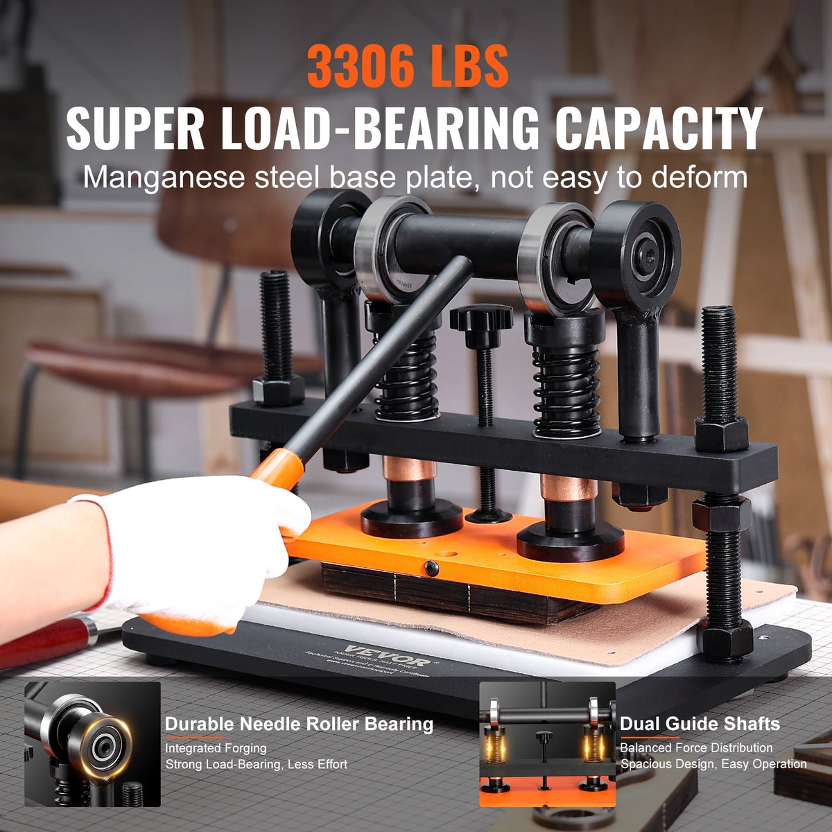 Leather Cutting Machine 10.2"x4.7" | Manual Die Cutter with Dual Guide Shafts | For Leather & Craft Materials